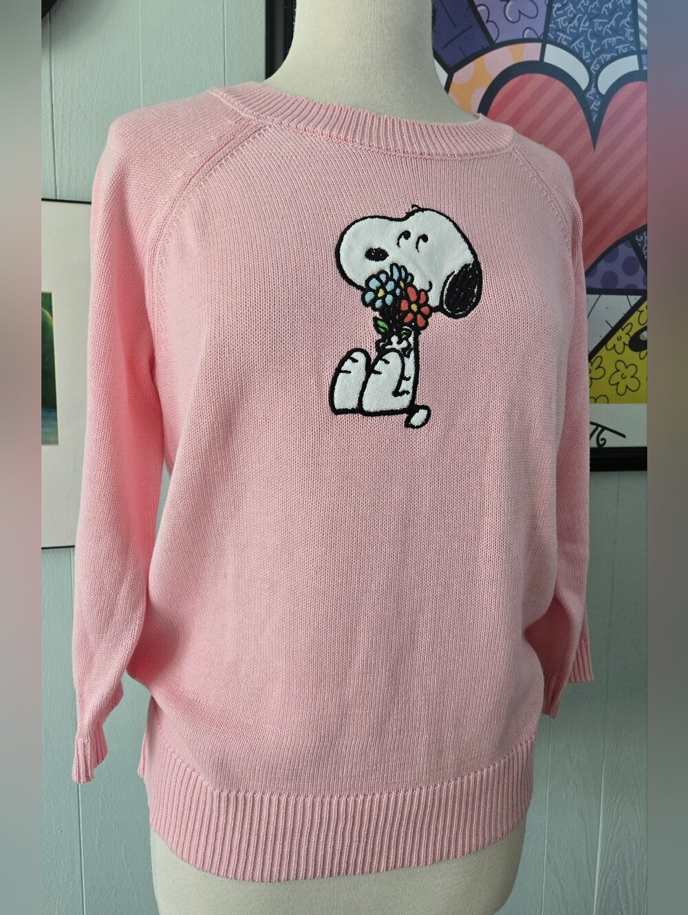 Peanuts Pink Snoopy Floral-Graphic Women's Sweatshirt Sweater Size L